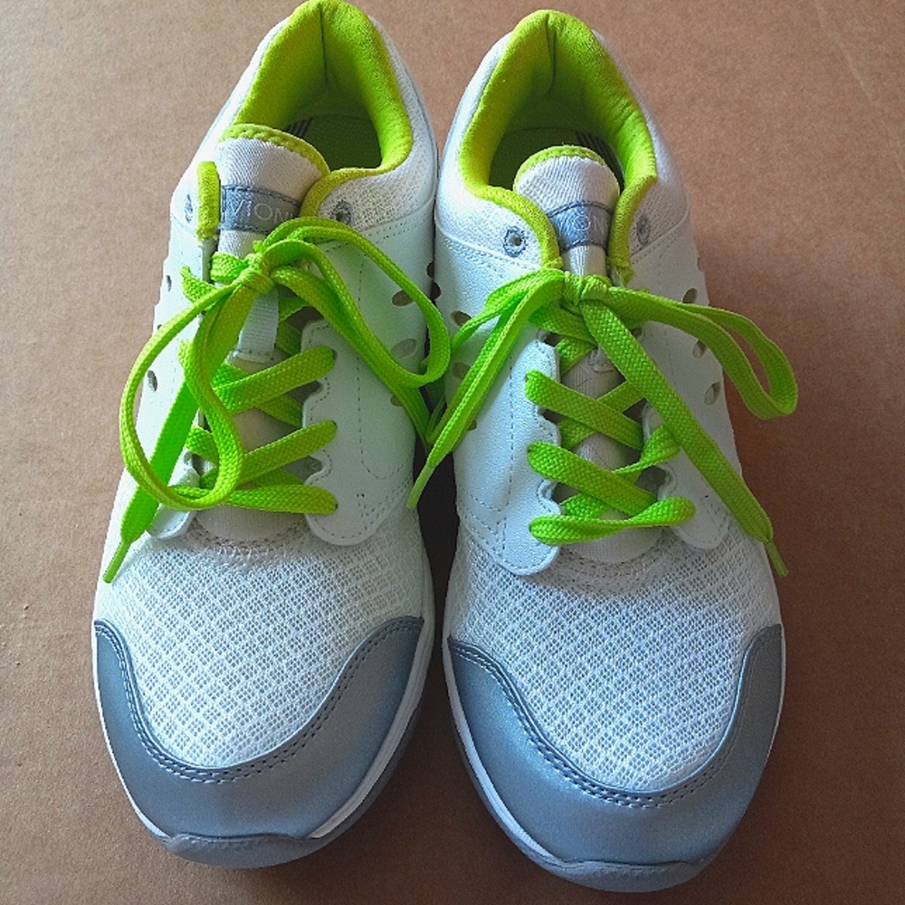 Vionic Womens White Sneakers Tennis Shoes Sz 8 lime green shoe strings